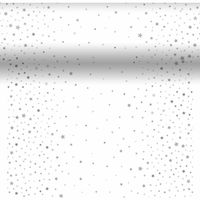 Duni kerst thema tafelloper/placemats- 40x480 cm -papier -wit-sterren - Tafellakens - thumbnail