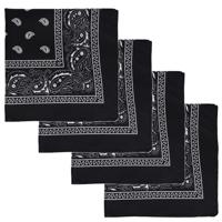 Bandana - 4x - zwart - boeren zakdoek - dames/heren - vierkant - cowboy verkleedkleding