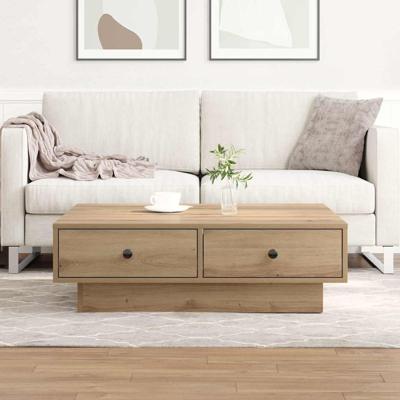 Salontafel artisanaal eikenkleurig 90 x 90 x 28 cm Bewerkt hout