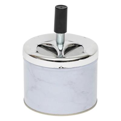Asbak met draai mechaniek - marmerlook wit - D9.5 cm - metaal - voor binnen/balkon/serre Asbak met draai mechaniek - marmerlook wit - D9.5 cm - metaal - voor binnen/balkon/serre