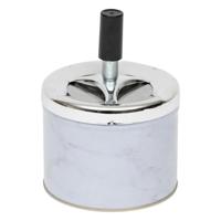 Asbak met draai mechaniek - marmerlook wit - D9.5 cm - metaal - voor binnen/balkon/serre