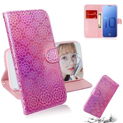 Voor Galaxy S10 effen kleur kleurrijke magnetische Buckle horizontale Flip PU lederen draagtas met houder & kaartsleuven & portemonnee & Lanyard (roze