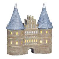 Wurm Lichthaus Holstentor Lübeck van porselein (inclusief verlichting voor 2 kaarsen), bruin/blauw (B/H/D) 20x22x8cm. Wurm Lichthaus Holstentor Lübeck van porselein (inclusief verlichting voor 2 kaarsen), bruin/blauw (B/H/D) 20x22x8cm.