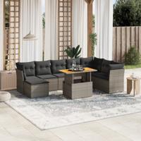9-delige Loungeset met kussens poly rattan grijs