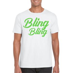 Verkleed T-shirt voor heren - bling - wit - groen glitter - glitter and glamour - carnaval