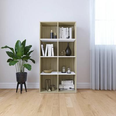 Boekenkast/dressoir 66x30x130 cm hout wit en sonoma eikenkleur