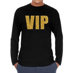 Long sleeve t-shirt zwart met VIP goud glitter bedrukking voor heren 2XL  -