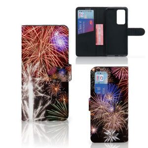 Huawei P40 Pro Wallet Case met Pasjes Vuurwerk