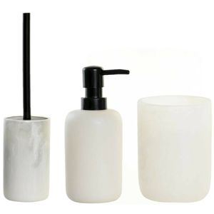 Toiletborstel met houder 38 cm en zeeppompje 300 ml polystone wit - Badkameraccessoireset