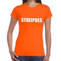 Stoeipoes tekst t-shirt oranje dames - thumbnail