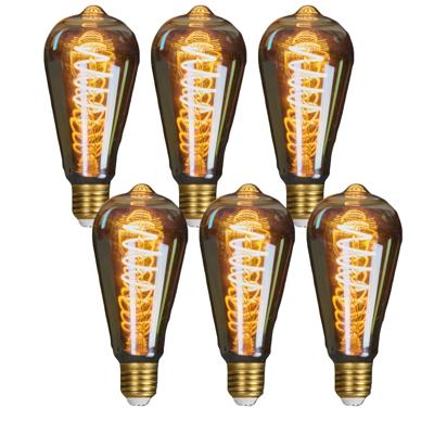 LED lampje Retro E27 fitting 2W - 6x - spiraal gloeidraad- dimbaar - designlampen - 145 x 64 mm