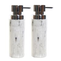 2x stuks zeeppompjes/zeepdispensers marmer look wit polystone 400 ml - thumbnail