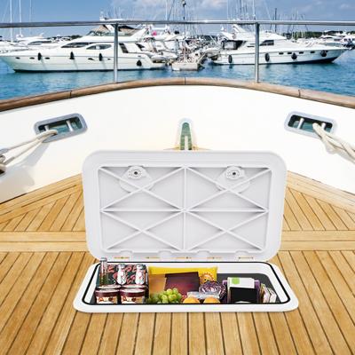 Bootluik 60,5 x 35,5 cm Toegangsluik voor Maritiem Dek met 180° Scharnierend Deksel Antislip Oppervlak Rechthoekig Bootluik Wit