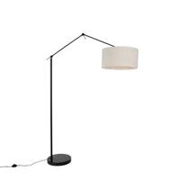 QAZQA Vloerlamp zwart met kap lichtgrijs 50 cm verstelbaar - Editor