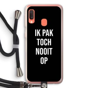 Ik pak nooit op - Zwart: Samsung Galaxy A20e Transparant Hoesje met koord