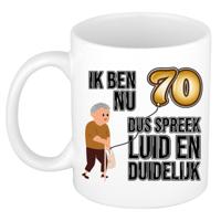 Verjaardag cadeau mok 70 jaar - luid en duidelijk - bruin - 300 ml - Keramiek