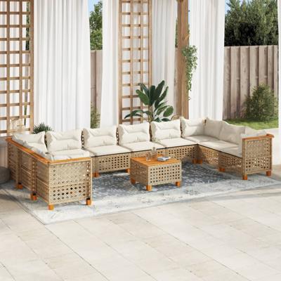 11-delige Tuinset met kussens poly rattan beige
