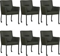 Set van 6 Donkergroene leren moderne eetkamerstoelen Lucky - Toledo Leer Verde (donkergroen leer)