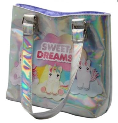 Sweet Dreams schoudertas eenhoorn 23 x 20 cm PU zilver