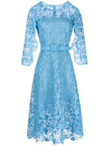 Oscar de la Renta robe mi-longue à dentelle fleurie - Bleu