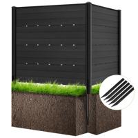 Tuinhek 2-Delig Hek met Palen & Beschermkappen 115 cm Hoog Privacyhek van HDPE Zwart