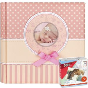 Fotoboek/fotoalbum Matilda baby meisje met 30 paginas roze 31 x 31 x 3,5 cm inclusief plakkers