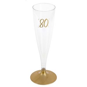 Verjaardag feest champagneglazen - leeftijd - 6x - 80 jaar - goud - kunststof