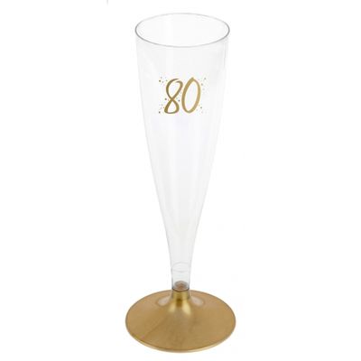 Verjaardag feest champagneglazen - leeftijd - 6x - 80 jaar - goud - kunststof
