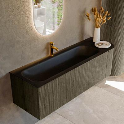 Badmeubel Mondiaz Kurve | 145 cm cm | Meubelkleur Shadow | Wastafelkleur Urban | Solid surface | Wasbak links zijde spoelbak | 1 kraangat