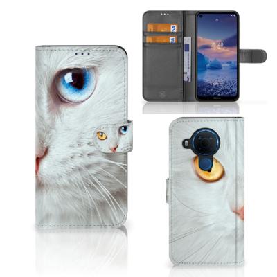 Nokia 5.4 | Telefoonhoesje | Met pasjeshouder | Witte Kat
