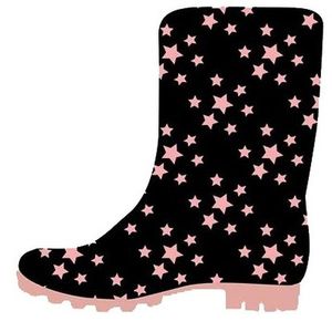 Zwarte peuter/kinder regenlaarzen roze sterretjes print 26  -