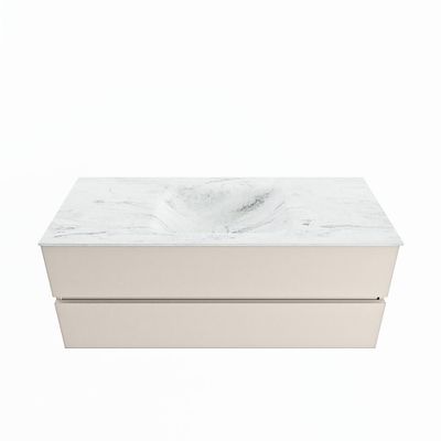 MONDIAZ VICA-DLUX 120cm badmeubel onderkast Linen 2 lades. Inbouw wastafel CLOUD midden 1 kraangat, kleur Opalo.