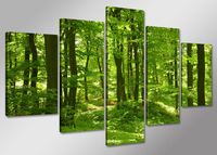 Schilderij - Bos, groen,    100x50 cm.  5 luik, wanddecoratie - thumbnail