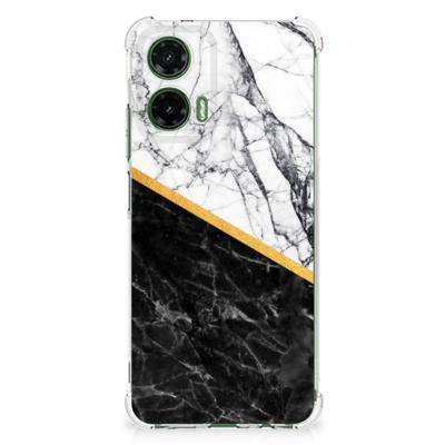 Motorola Moto G35 Anti-Shock Hoesje Marmer Wit Zwart - Origineel Cadeau Man Motorola Moto G35 Anti-Shock Hoesje Marmer Wit Zwart - Origineel Cadeau Man