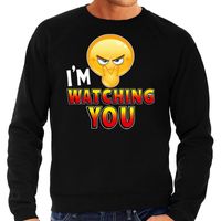 Funny emoticon sweater Here comes trouble zwart heren