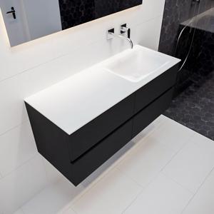 Mondiaz Vica Cloud badmeubel zwart mat 120 cm 4 lades solid surface enkele spoelbak rechts zonder kraangat