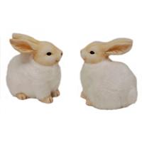Decoratie haas - bruin - aardewerk/pluche - 25 x 16 x 21 cm