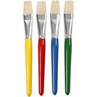 Creativ Company Kwasten voor kinderen, l: 19 cm, b: 20 mm, plat, 4 stuk/ 1 doos