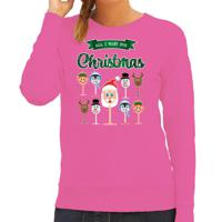 Foute Kersttrui/sweater voor dames - Kerst Wijn - roze - All I Want For Christmas - thumbnail