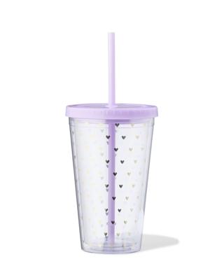 HEMA Drinkbeker 500ml Hartjes Met Rietje En Deksel Lila