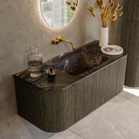 Badmeubel Mondiaz Kurve-Dlux | 110 cm cm | Meubelkleur Shadow | Wastafelkleur Lava | Solid surface | Wasbak midden spoelbak | Zonder kraangat(en)