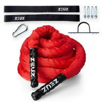 ZEUZ® 9 Meter Battle Rope inclusief Bevestigingsmateriaal – Training Touw – Fitness & Crossfit – Thuis trainen - Rood - thumbnail