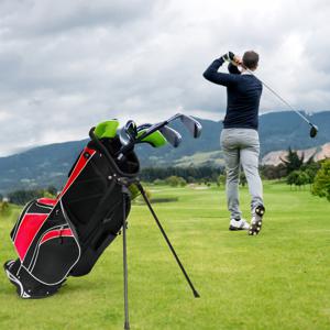 Golfkar Tas met Standaard en Parapluhouder 87 x 82 x 87 cm Rood + Zwart