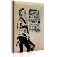 Schilderij - Graffiti Slogan by Banksy, Beige/Zwart
