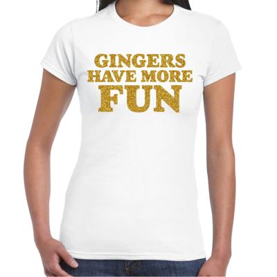 Verkleed T-shirt dames - gingers more fun -  wit - glitter goud - themafeest fout/goud/stout