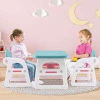 3-Delige Kinderzitgroep Kindertafel met 2 Stoelen Bureauset met Opbergvak Kindermeubels met Rek voor 1-5 Jaar (Blauw en Roze) - thumbnail