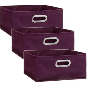 Set van 3x stuks opbergmand/kastmand 14 liter aubergine paars linnen 31 x 31 x 15 cm