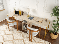 Bureau 2 personen TWINNA 240 cm travertin/goud