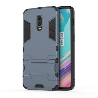Schokbestendige PC + TPU Case voor OnePlus 6T met houder (marineblauw)