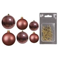 Groot pakket glazen kerstballen 50x oud roze glans/mat 4-6-8 cm incl haakjes - Kerstbal - thumbnail